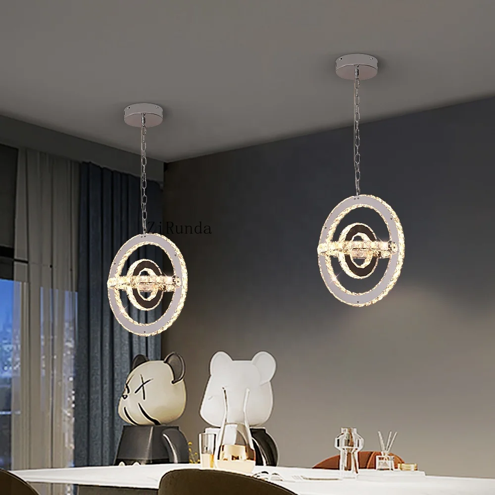 Lustre redondo de cristal K9 de aço inoxidável com diodo emissor de luz