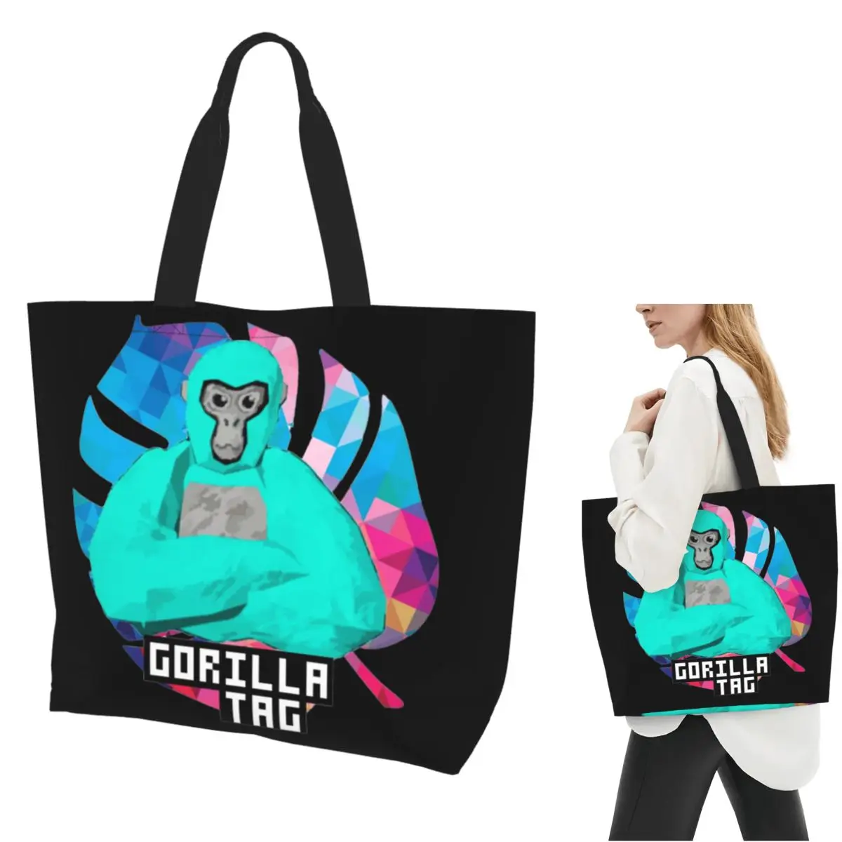 

Gorilla Tag Color Leaf Shopping Tote Bag Canvas Large Capacity Shoulder Bags Shopper Grocery Handbag for Women