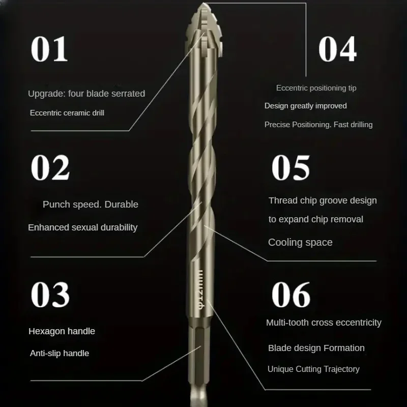 4-Flute Carbide Drill Bit Set for Ceramic, Glass, Marble, Concrete & Stainless Steel - Durable Cutting Tools