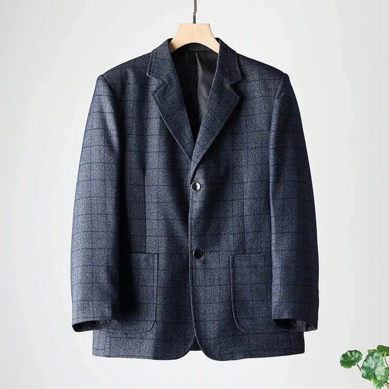 

High Quality Blazer Men's British Plaid Elegant Fashion Premium Simple Business Casual Wedding Gentleman Slim Suit Jacket