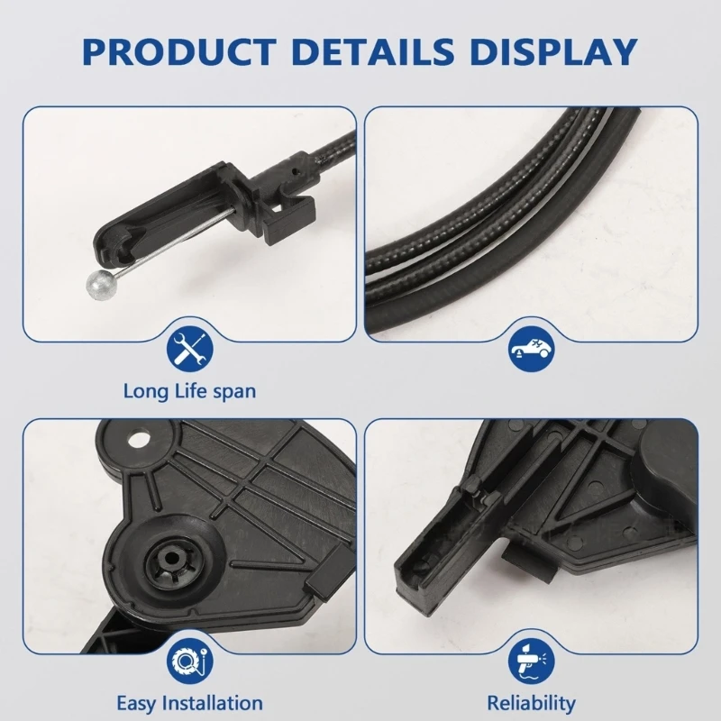 Metal Hood Release Cable with Black Operating Handle Replacement for 8E B6 Rebuilding Interior Linkage