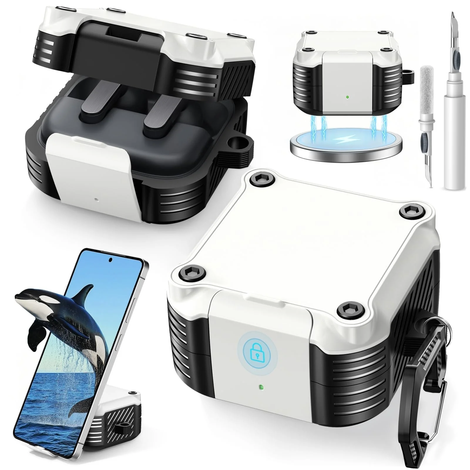 Case for Samsung Galaxy Buds 4 Pro/Buds 4 with Lock Rugged Cover with Phone Stand Compatible with MagSafe Cases For Buds 4/4 Pro