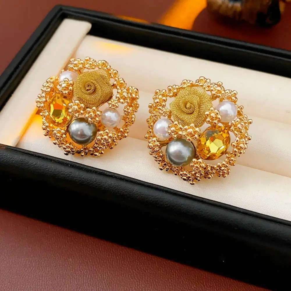 أنيقة رائعة خمر أقراط اللؤلؤ خمر سحر جارلاند أقراط حجر الراين الأذن مجوهرات قرط صغير زهري النساء #5