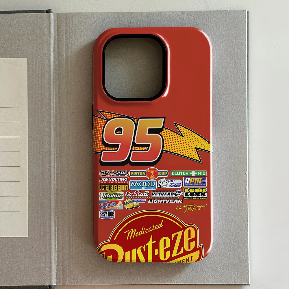 Capa de Celular Carros Lightning McQueen 95 para iPhone 17 17e 16e 16 15 14 13 12 11 X XS XR XSMAX 7 8 Air ProMax Plus com Traseira de Camada Dupla