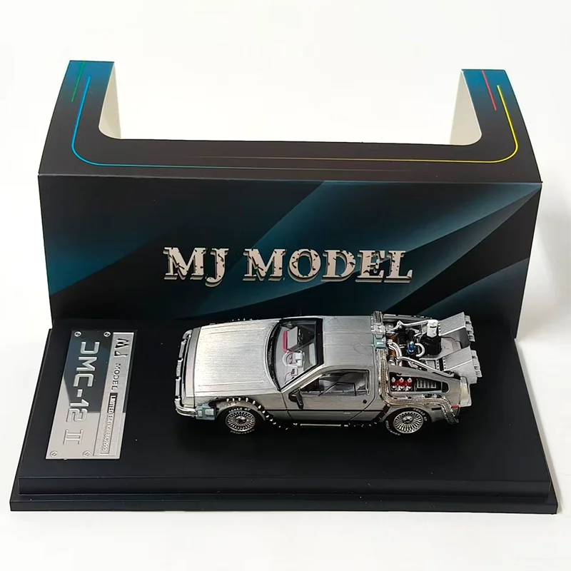 MJ 1:64 Back To The Future Time Machine DMC-12 delorean Diecast Alloy Model Car Static Collection Decorated Holiday Gifts Toys
