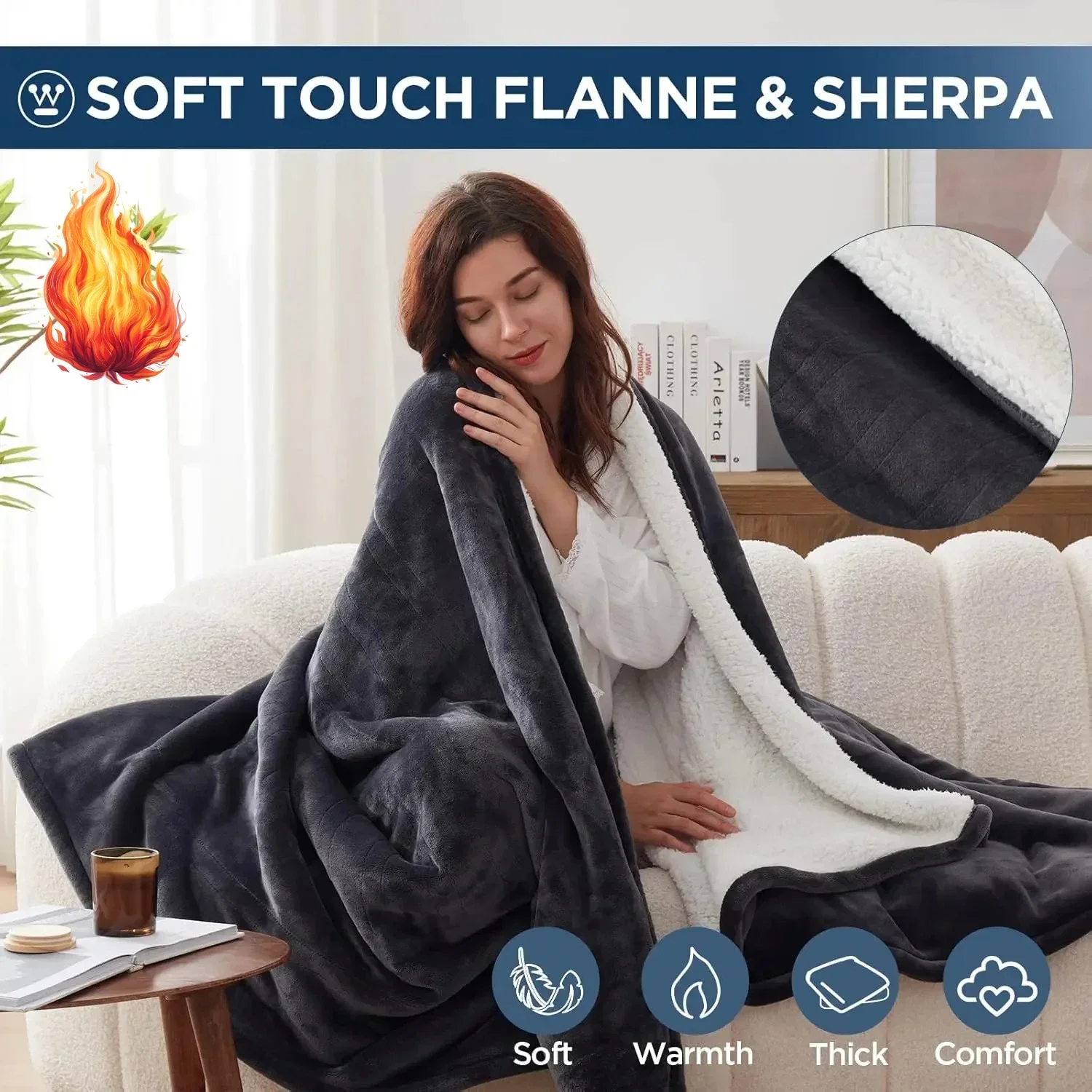 

Electric Blanket King, Heated Blanket King Size with 10 Heating Levels and 1 to 12 Hours Heating Time Settings, Flannel to Sherp