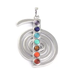 Silver Plated Natural 7 Chakra Quartz ReiKi Stone Beads Energy Symbol Healing Crystal Balance Chakra Pendant Divination Jewelry