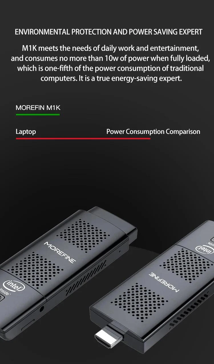 Morefine M1K Mini PC Stick Intel Celeron J5005/N5000 LPDDR4 8GB 128GB HDMI 2.0 4K 60Hz WIFI5 BT5.1 Pocket PC