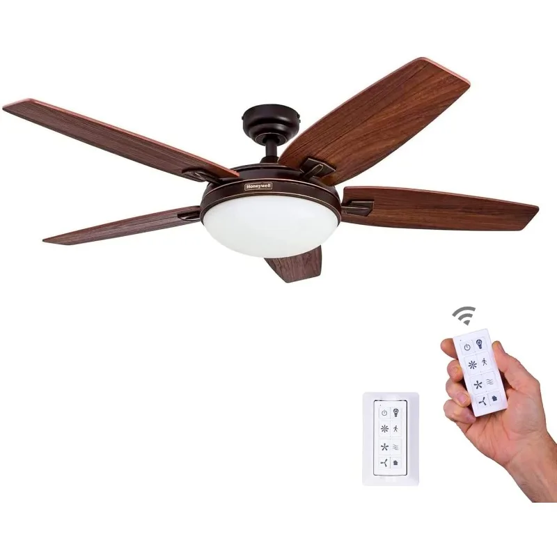 Honeywell-LED ventilador de teto Carmel, contemporâneo e interior com luz, controle remoto, opções de montagem dupla, 48 in