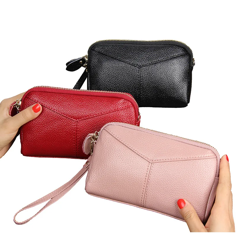 Women Genuine Leather Long Wallet Clutch Bag with Wrist Strap Zip Around Card Holder Phone Purse Ladies Daily Travel Handbag