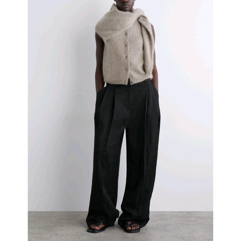 

Осенний новый женский круглый жилет Ne Svel Camere из смеси камней, вязаный топ из полиэфирного волокна, открытый кардиган с круглым воротником