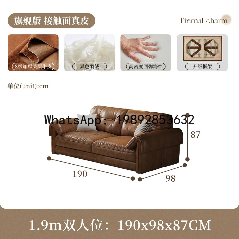 X-22 Echtleder-Sofa - geradlinige Chaiselongue - Elefantenohr-Sofa für das Wohnzimmer