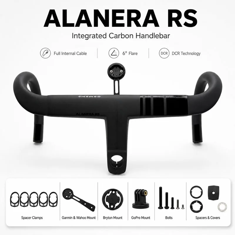 Manillar de Carretera de Carbono SAMANA Alanera RS T1000, Ligero, Aerodinámico, Integrado, Profesional, Nuevo Modelo 2025, 350g