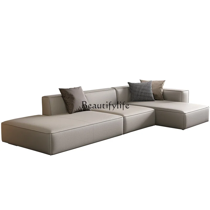 Leather sofa Italian minimalist living room size apartment straight corner concubine seat