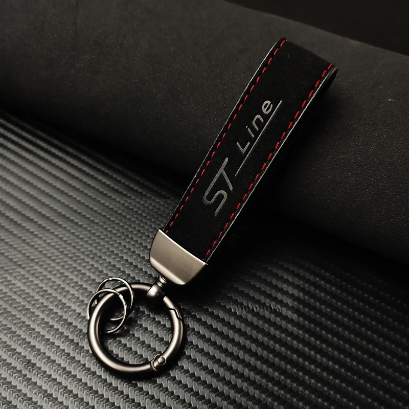 2026 Suede Leather ST Line Man Women Luxury Car Keychain for Kuga Edge Ecosport Mondeo Focus Fiesta ST Line Keychain
