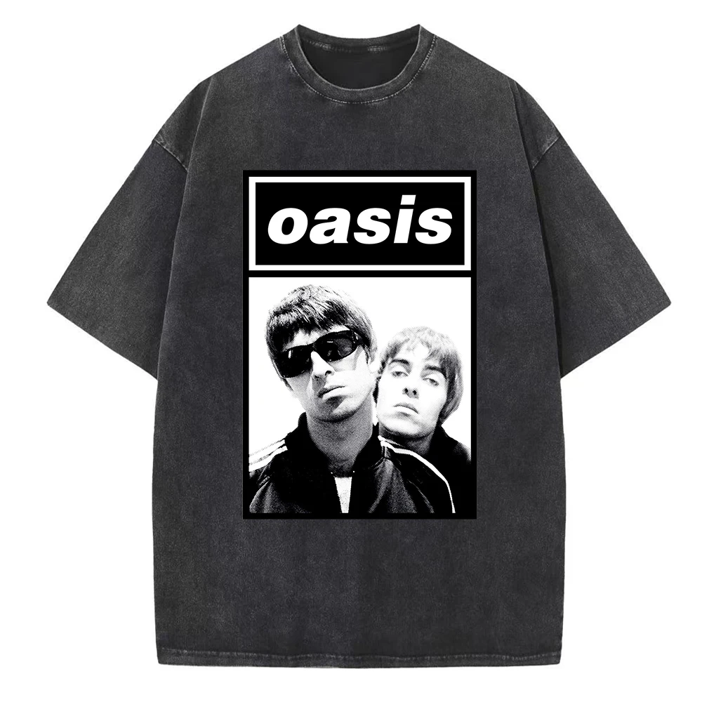 Oasis Live 25 Tour Acid Washed T-shirt Harajuku O Neck Shirt for Fans Gift