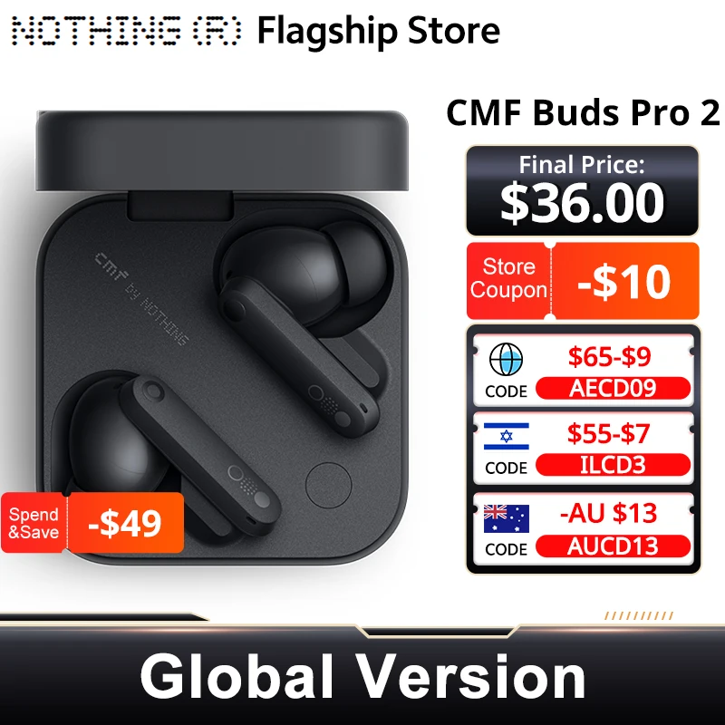 Global Version Cmf By Nothing Buds Pro 2 Earphone Bluetooth 5.3 IP55 with 50 dB Hybrid Active Noise Cancellation 6 HD MICS