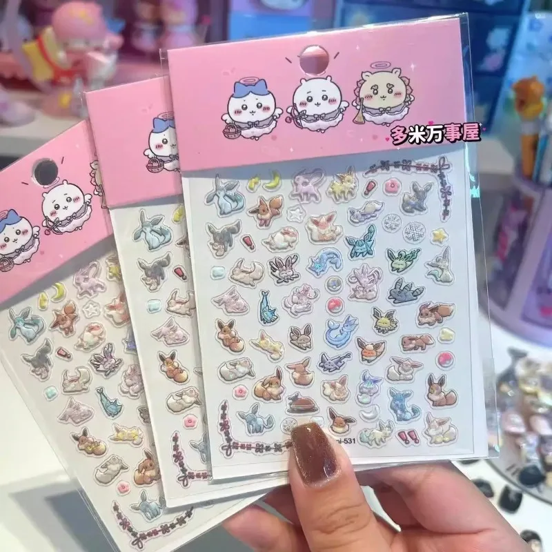 Cartoon Cute Pokémon Kawaii Eevee Cartoon Art Nail Stickers DIY Manicure CCD Camera Decoration Relief Sticker Sticker Girl Gift