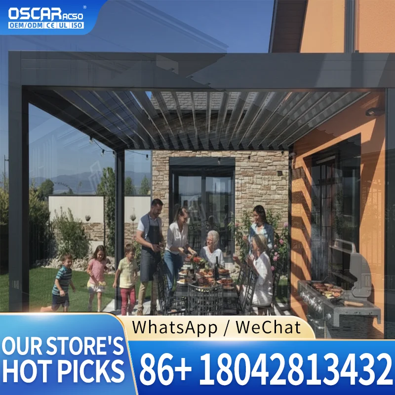 Pérgola Bioclimática de Aluminio con Techo de Láminas para Jardín, Patio o Terraza, 3x3m, 3x4m, 3x5m