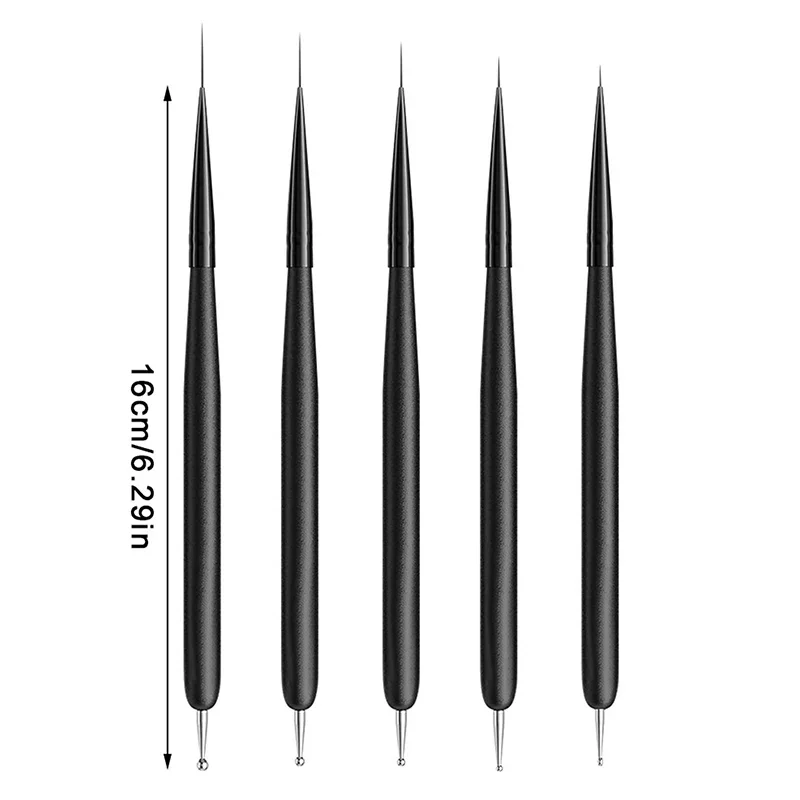 5Pcs/pack Nylon Dual Use Nail Dotting Bead Nail Art Liner Pen Nail Painting Brush Drawing Lines UV GEL Extension Manicure Tool