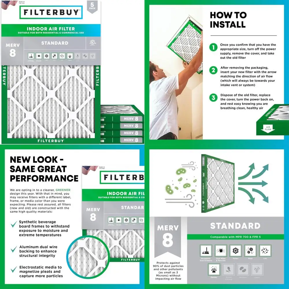 

Комплект из 5 плиссированных воздушных фильтров MERV 8 28x30x1 — замена пылезащитной системы печи HVAC AC
