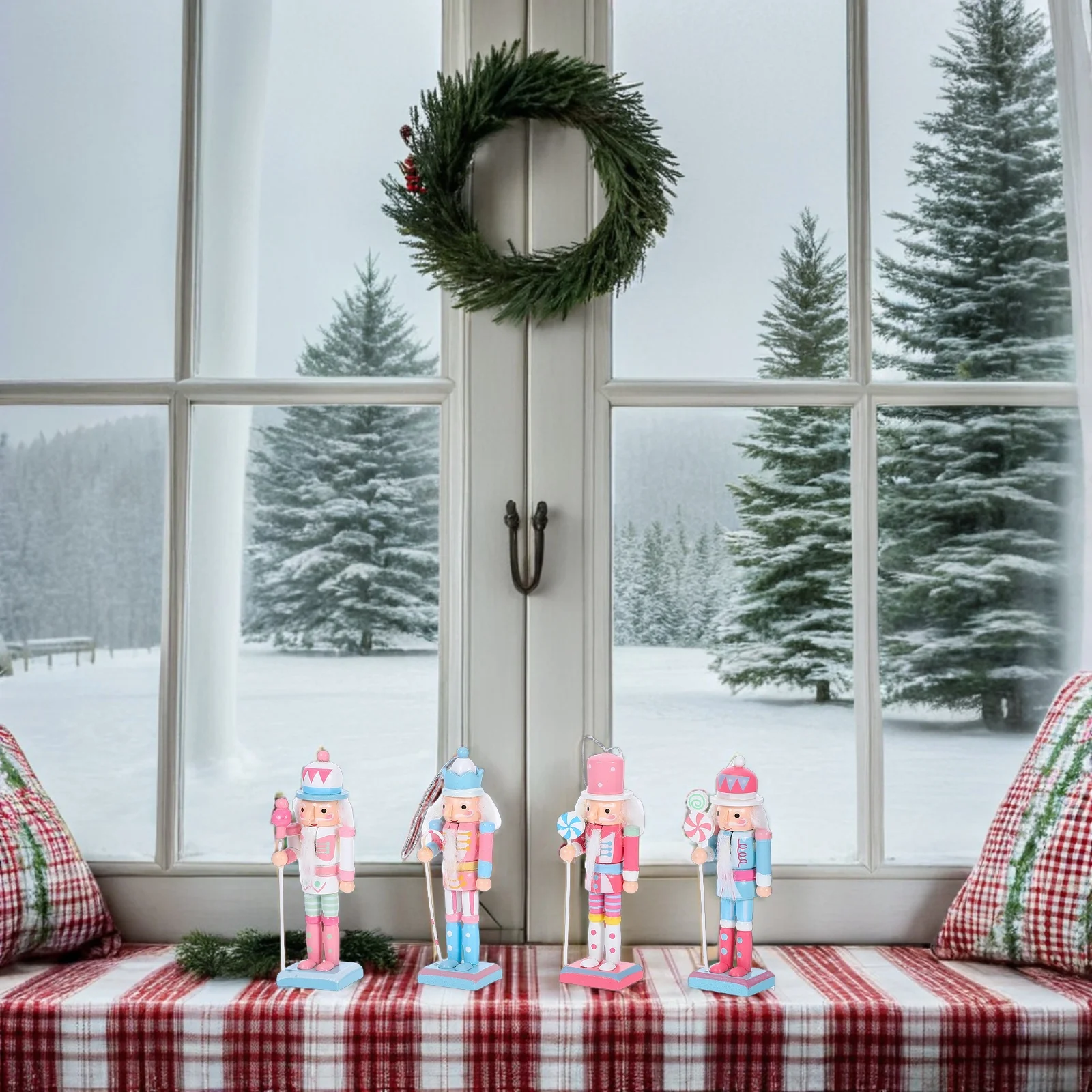 

4Pcs Christmas Wooden Nutcracker Soldier Ornaments Handcrafted Traditional Nutcracker Decorations Festive Tabletop Shelf Decor