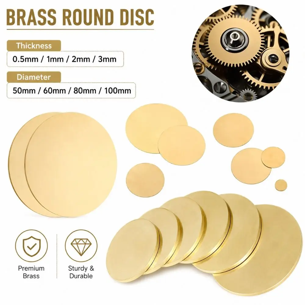 Versatile 50/60/80/100mm Brass Round Disc 0.5/1/2/3mm Circle Metal DIY Discs Brass Gasket Plate