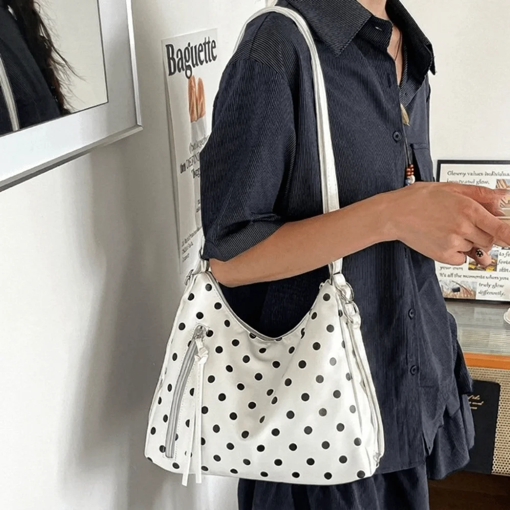 Vintage PU Leather Polka Dot Shoulder Bag Large Capacity Backpack Tote Bag Korean Style Underarm Bag Bucket Handbag Commuting