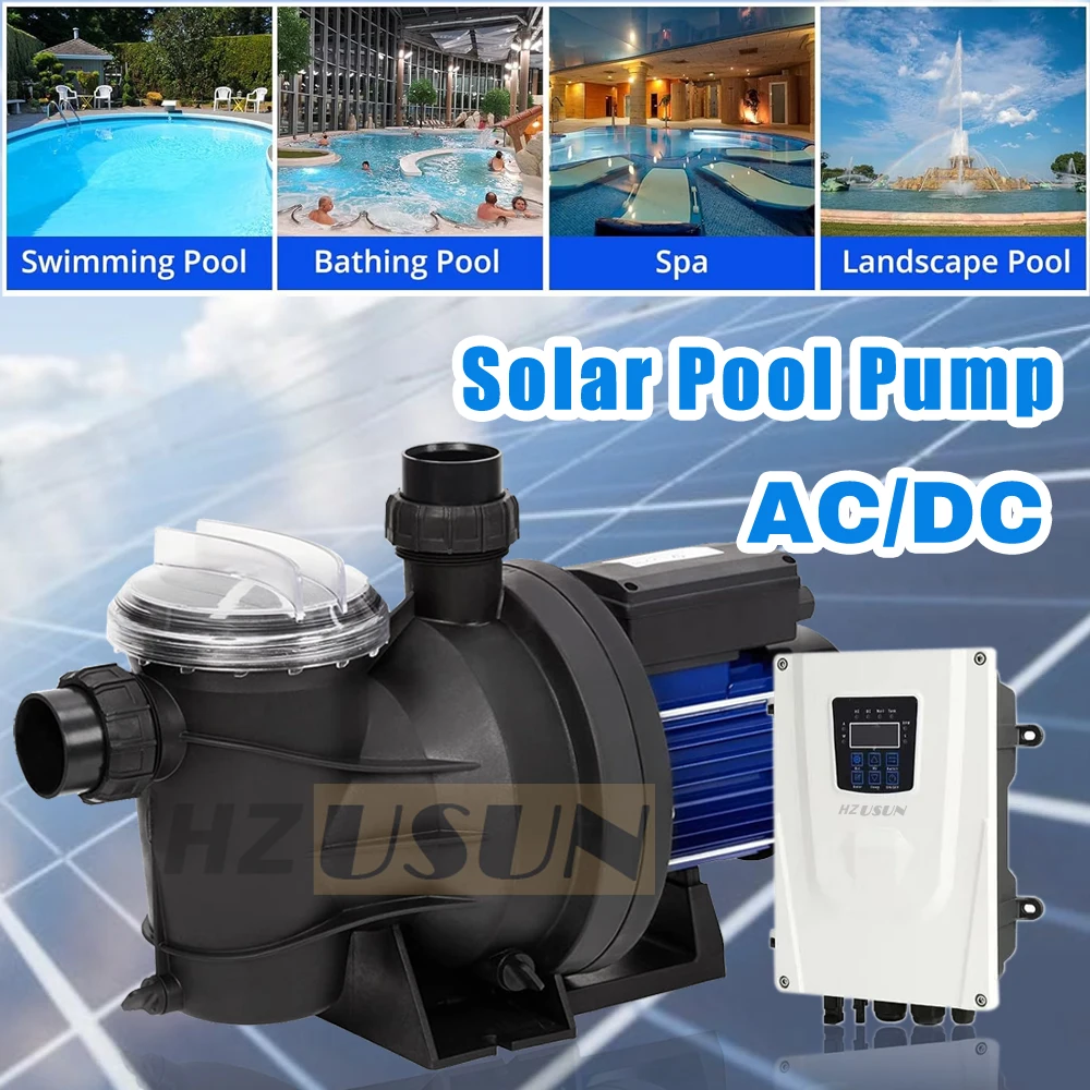 HZUSUN 900W Hybrid Solar Power System for Swimming Pool Pump 62 FT/92 GPM Utility Grid Compatible 24/7 Runtime Ground Mounted So
