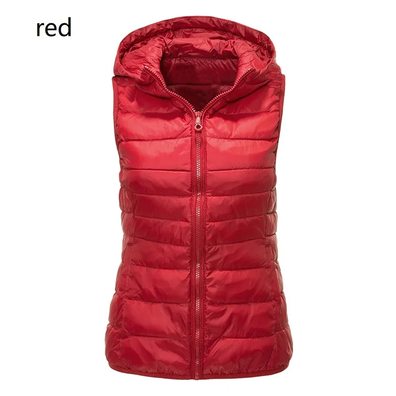 Women\'s Vest Super Light Down Vest Jacket Winter Round Neck Slim Sleeveless Jacket