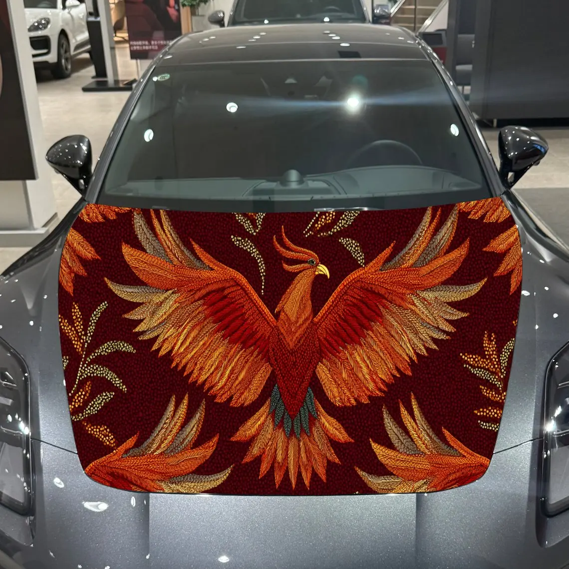Embroidery-style phoenix pattern Car Hood Vinyl Stickers Car Surface Protection Decal Car Decoration Cover Vinyl Wraps Waterproo