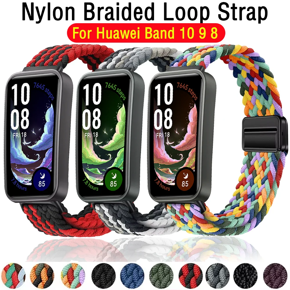 Магнитный нейлоновый ремешок для Huawei Band 10 9 8, спортивный плетеный браслет-петля, браслет для Huanwei Band 10/9, сменный ремень Correa