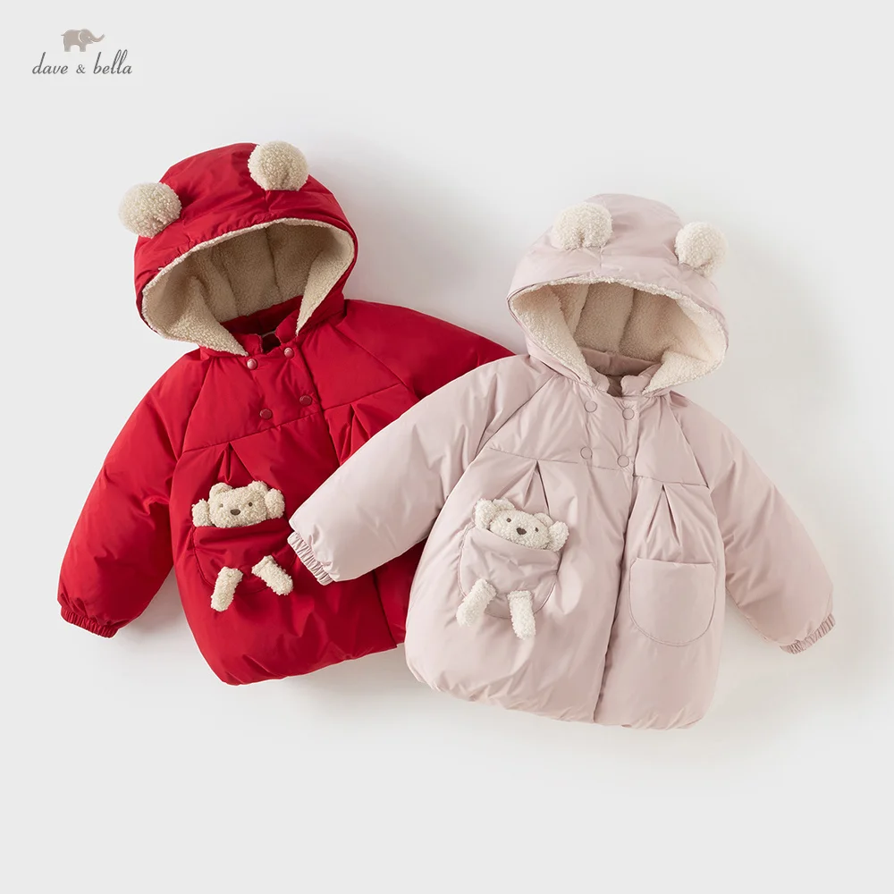Dave Bella Girls Down Jacket Winter Children Thicken Plush Warm Hooded White Duck Down Coat Waterproof Outwear Clothes DB4254113