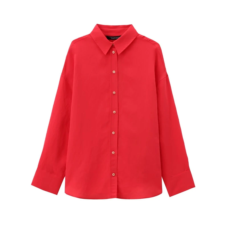 Withered Summer Blusas Mujer De Moda Shirt Women 2024 Shirt Red Color Long Sleeve Minimalism Shirt For Ladies
