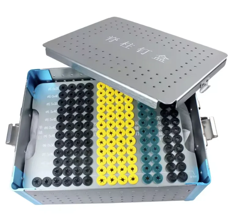 HUATRAU Spine Pedicle Screw Box 146 Holes Fixed Nail Storage Disinfection Case Titanium Bar Cross Link
