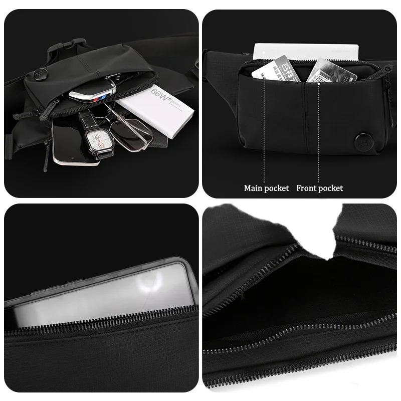 Men Waist Fanny Pack Sling Chest Bum Bag Male Hip Belt Pack Bags Multi-purpose Waterproof Nylon Running Sports Casual Travel