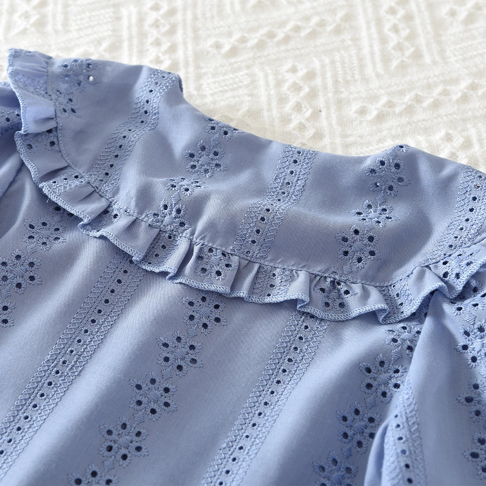 Koreanisches Akademie-Style Kinderset für Frühling und Herbst, Mädchenkleidung, Khaki Bedrucktes Hemd mit Kragen und Langen Ärmeln + Kurzer Rock – Detail 6