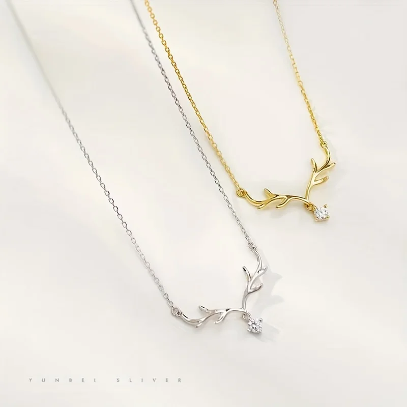 Elegant Forest Deer Horn Fashion Necklace Clavicle Chain For New Year Christmas Party Birthday Valentine\'s Day Lovers Gifts