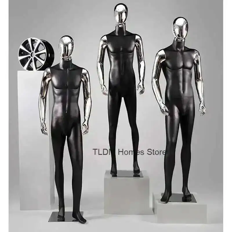 

Luxury Body Light Silver Mannequins Full Mannequins for Display Windows Creative FRP Mannequins for Men's Clothing Store Modern