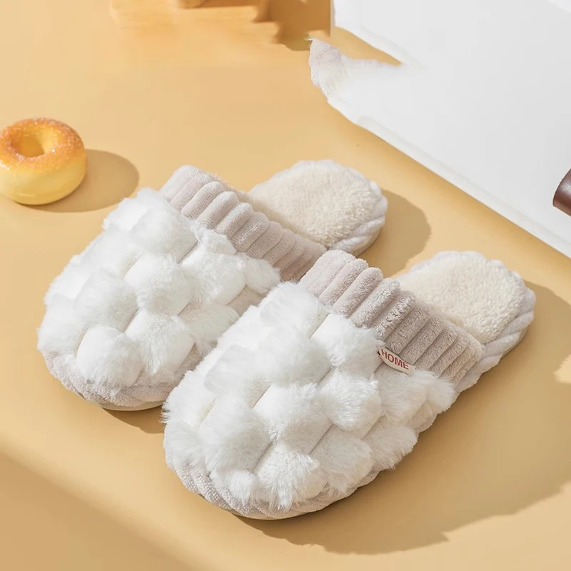 

Confinement Couple Men's Cotton Shoes 2025 Cotton Slippers for Women Winter Fur Plush Home Indoor Use Anti Slip Thick Sole Warm