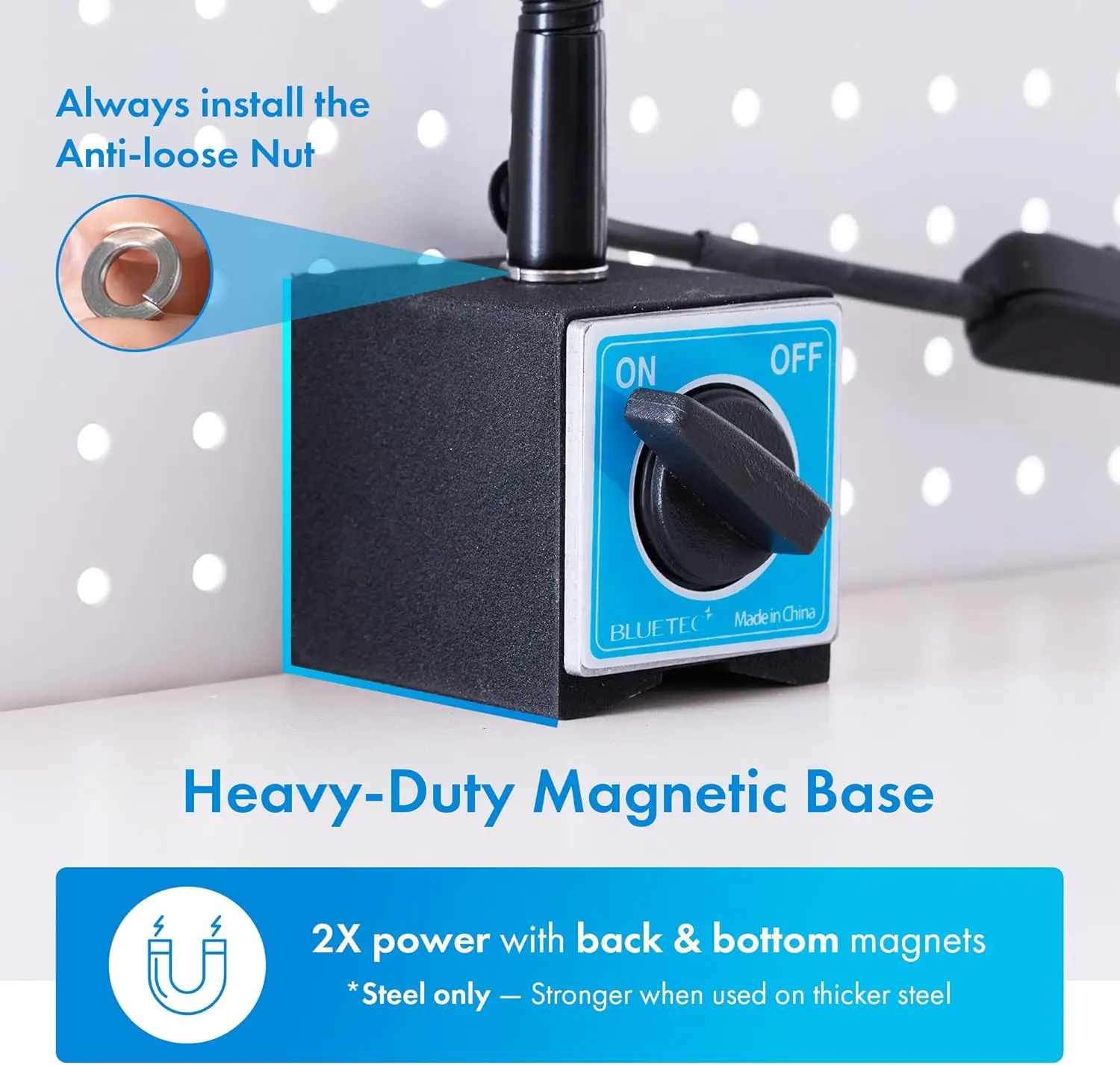 Lampada da lavoro magnetica, lampada LED a collo di cigno flessibile da 23,5 pollici con lente d'ingrandimento, 3400Lux, 10,5 W, 110 V