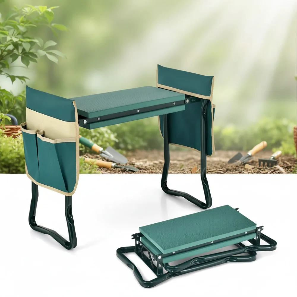 

Foldable Garden Kneeler Seat with 8" EVA Pad & Tool Pouches, Heavy-Duty Stool for Gardening Women Men Seniors