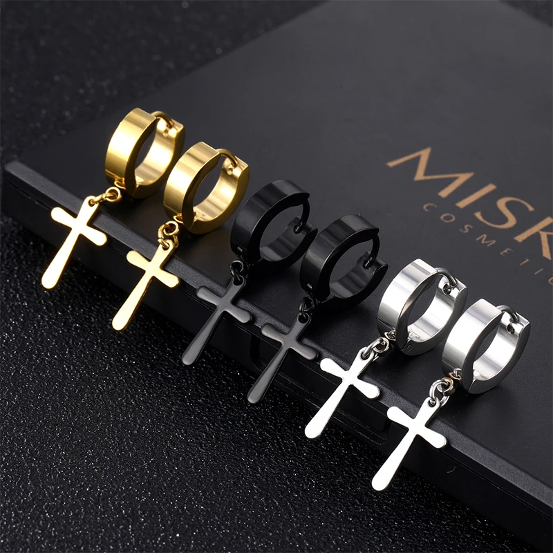 1 Pair Fashion Cross Circle Earring Stainless Steel Punk Dangle Rock Style Earrings Women Men's Earrings Fashion Jewelry Gift