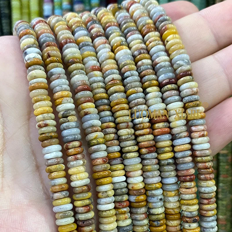 2x6MM Platte Ronde Natuursteen Kralen Labradoriet Agaat Jasper Turquoise Kristal voor Sieraden Maken Diy Armband Accessoires 15''