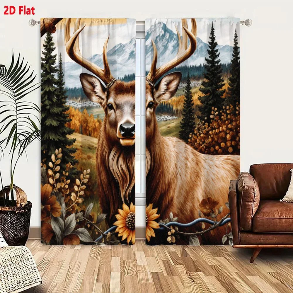 Realistic Deer Portrait Forest Scene Curtains for Living Room Bedroom Home Decor Window Curtain Panel