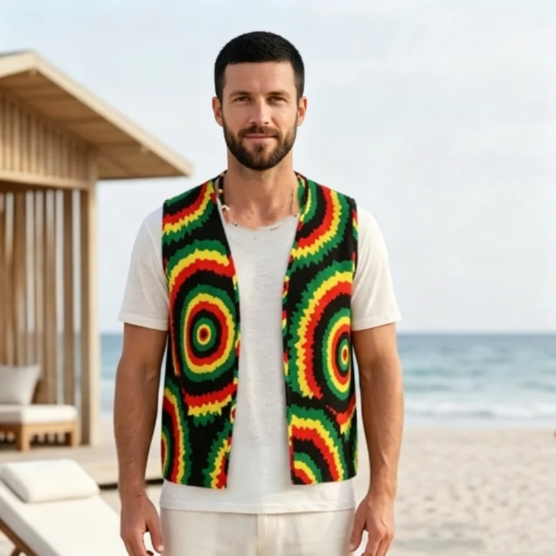 African Jamaican Ethnic Multi-colour Printed Costumes Tank Top Retro Men Women Halloween Cosplay Party Top Hip Hop Dance Clothes view 6