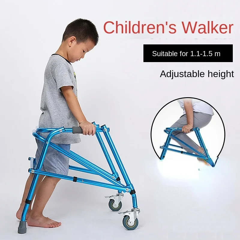 Children's Quad-Legged Walker, Lightweight Portable Aid, One-Key Folding, Fracture Rehabilitation Trolley, Wheeled Device