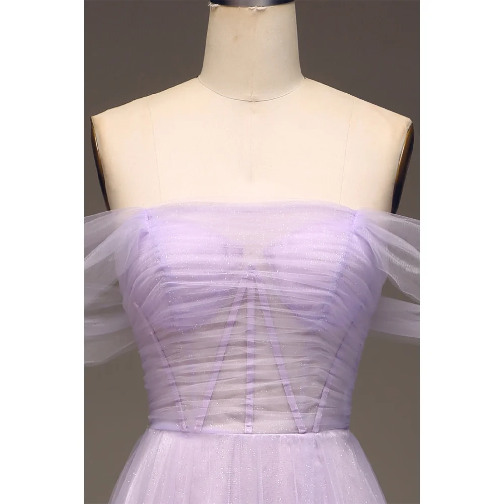 MANRUIXIN A-lijn uit de schouder sprankelende galajurk op maat lichtpaars zijsplit vestidos de noche luxe avondjurken