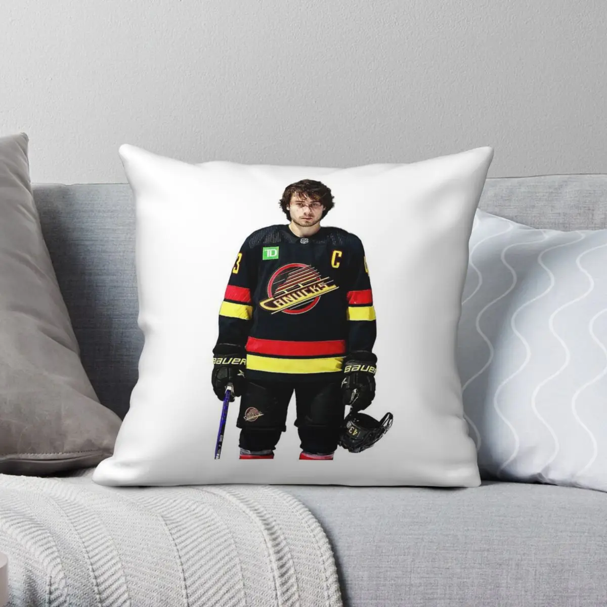 Quinn Hughes Ice Hockey Square Pillowcase Polyester Linen Velvet Printed Zip Decor Pillow Case Sofa Seater Cushion Case