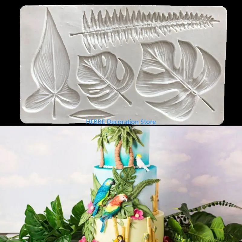 B0KC Theme Cake Decorating Tool for Palm Leaves Silicone Mold Clay Fondant M